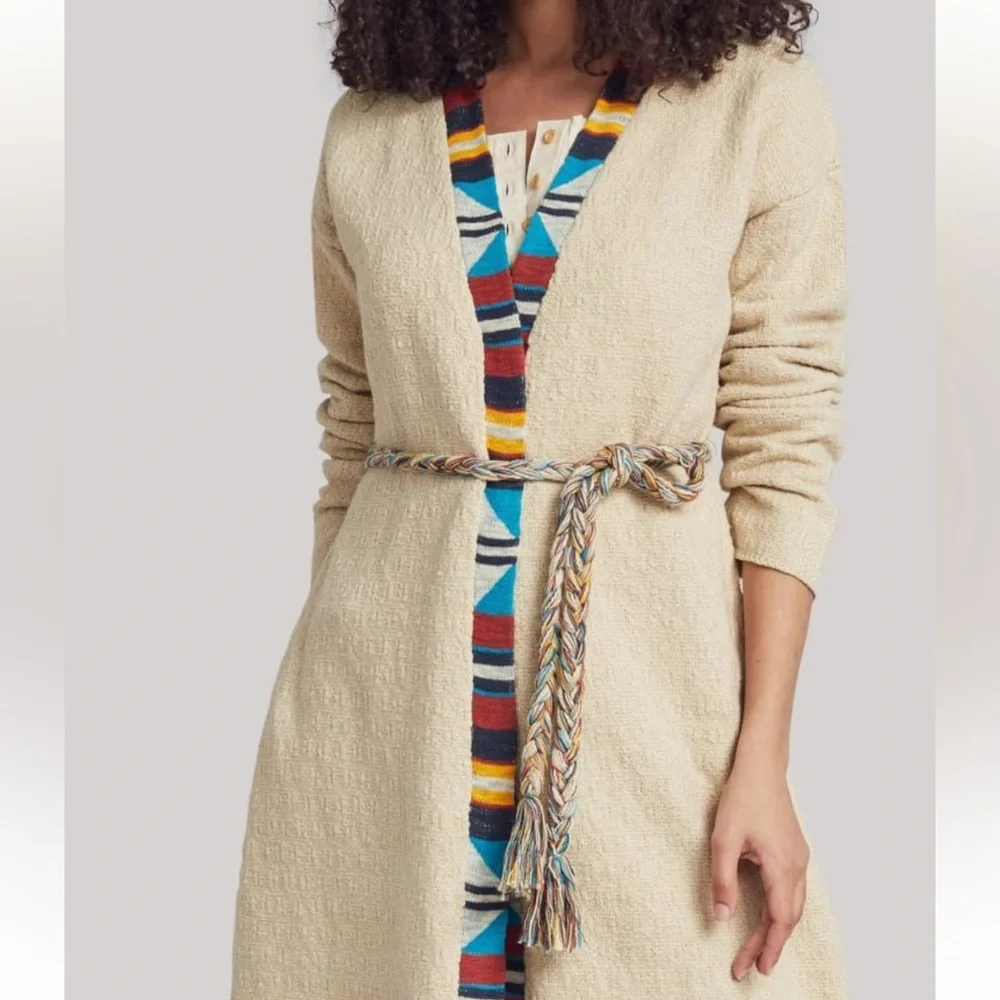 Faherty Organic Cotton Belted Fringe Duster Cardigan XS/S Coastal Boho - Picture 6 of 9